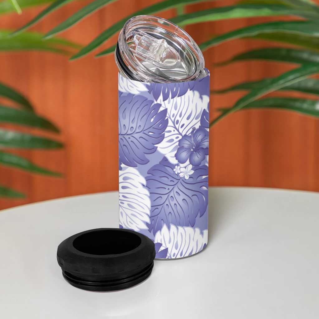 Purple Aloha Hawaii 4 in 1 Can Cooler Tumbler Monstera Hibiscus Plumeria Seamless Vibes - Polynesian Pride