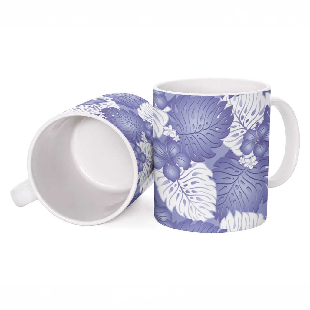 Purple Aloha Hawaii Ceramic Mug Monstera Hibiscus Plumeria Seamless Vibes - Polynesian Pride