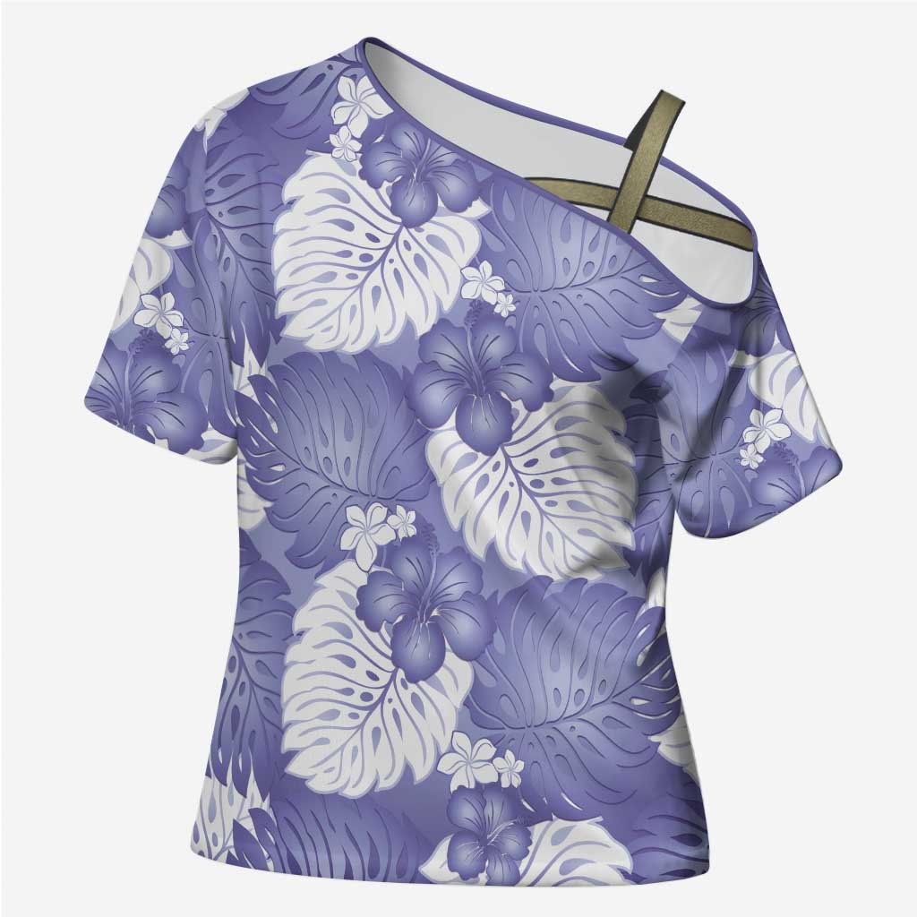 Purple Aloha Hawaii Cross Shoulder Shirt Monstera Hibiscus Plumeria Seamless Vibes LT14 Female Purple - Polynesian Pride