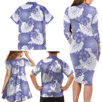 Purple Aloha Hawaii Family Matching Long Sleeve Bodycon Dress and Hawaiian Shirt Monstera Hibiscus Plumeria Seamless Vibes - Polynesian Pride
