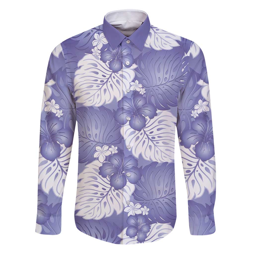 Purple Aloha Hawaii Family Matching Puletasi and Hawaiian Shirt Monstera Hibiscus Plumeria Seamless Vibes LT14 Dad's Shirt - Long Sleeve Purple - Polynesian Pride