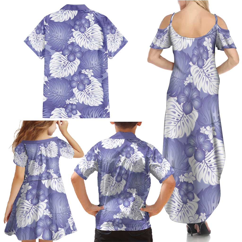 Purple Aloha Hawaii Family Matching Summer Maxi Dress and Hawaiian Shirt Monstera Hibiscus Plumeria Seamless Vibes - Polynesian Pride