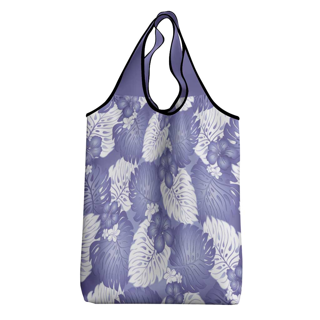 Purple Aloha Hawaii Grocery Bag Monstera Hibiscus Plumeria Seamless Vibes - Polynesian Pride