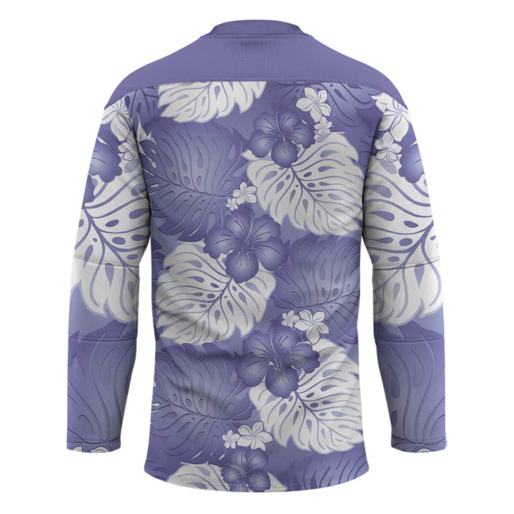Purple Aloha Hawaii Hockey Jersey Monstera Hibiscus Plumeria Seamless Vibes - Polynesian Pride