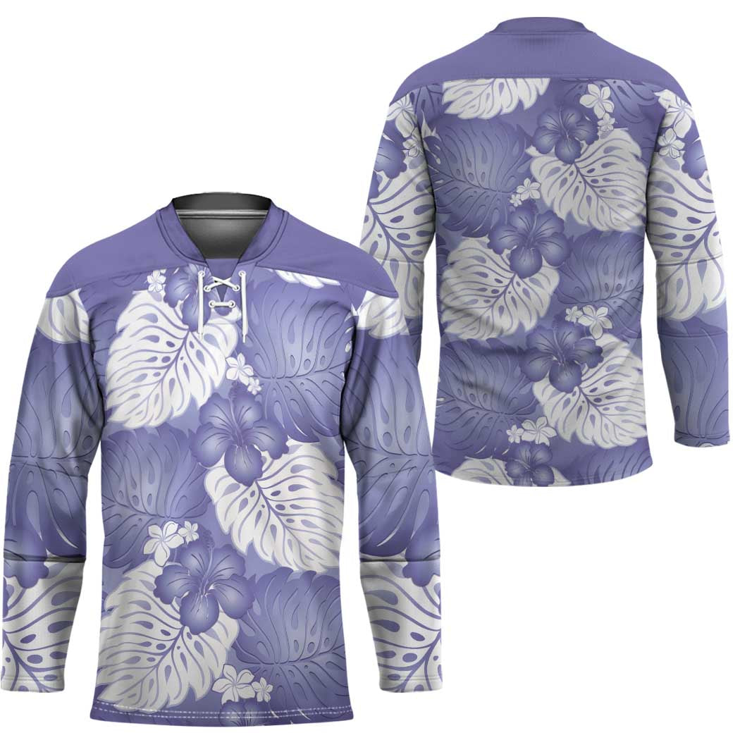 Purple Aloha Hawaii Hockey Jersey Monstera Hibiscus Plumeria Seamless Vibes - Polynesian Pride