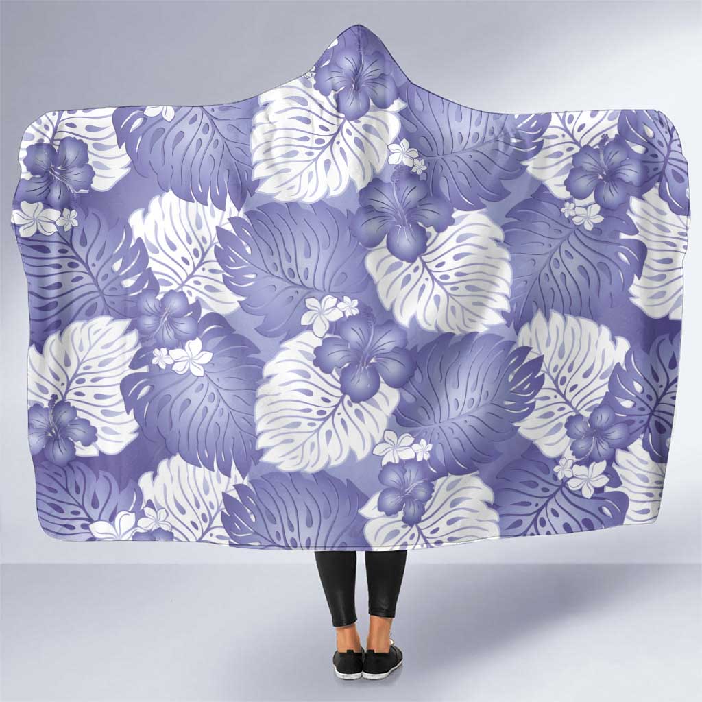 Purple Aloha Hawaii Hooded Blanket Monstera Hibiscus Plumeria Seamless Vibes LT14 One Size Purple - Polynesian Pride