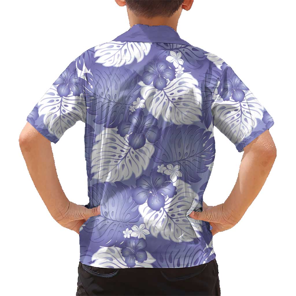 Purple Aloha Hawaii Kid Hawaiian Shirt Monstera Hibiscus Plumeria Seamless Vibes - Polynesian Pride