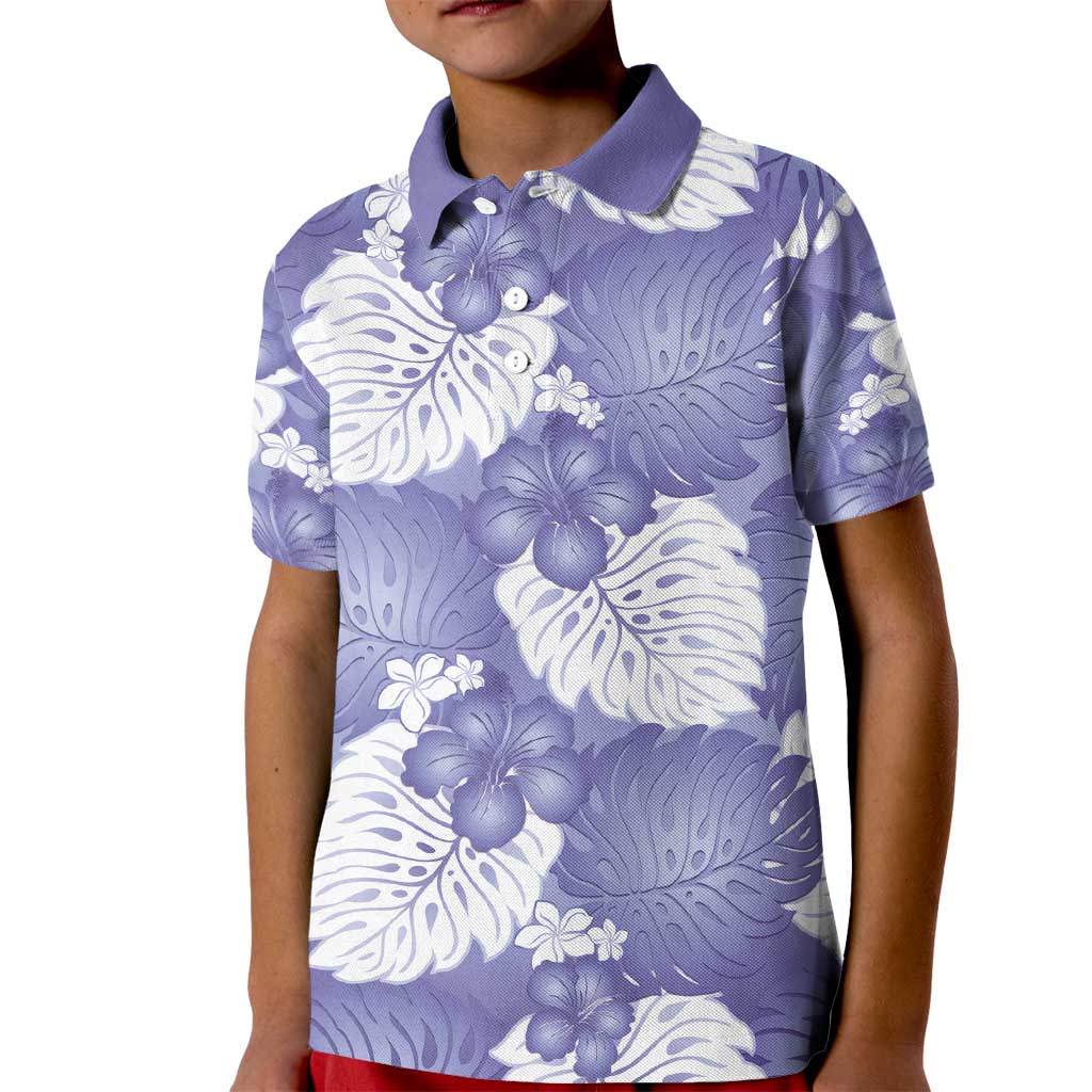 Purple Aloha Hawaii Kid Polo Shirt Monstera Hibiscus Plumeria Seamless Vibes - Polynesian Pride