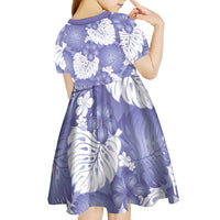 Purple Aloha Hawaii Kid Short Sleeve Dress Monstera Hibiscus Plumeria Seamless Vibes - Polynesian Pride