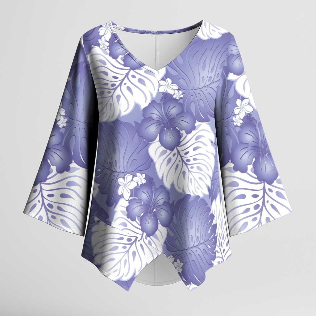 Purple Aloha Hawaii Kimono Sleeve Blouse Monstera Hibiscus Plumeria Seamless Vibes - Polynesian Pride