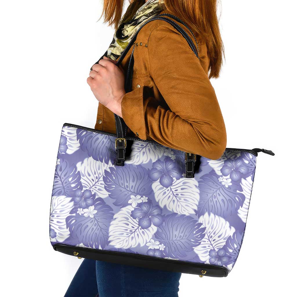 Purple Aloha Hawaii Leather Tote Bag Monstera Hibiscus Plumeria Seamless Vibes LT14 Purple - Polynesian Pride