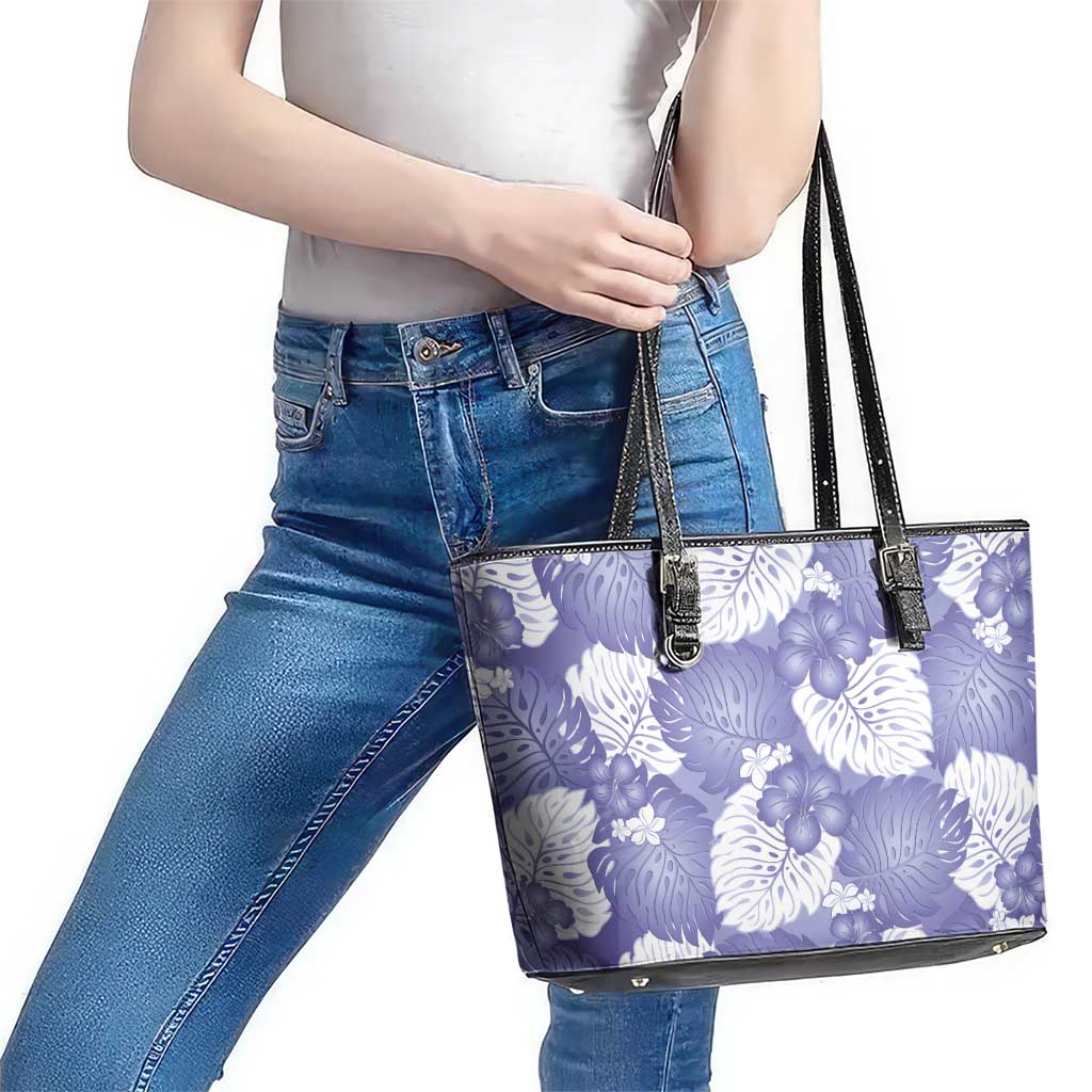 Purple Aloha Hawaii Leather Tote Bag Monstera Hibiscus Plumeria Seamless Vibes LT14 - Polynesian Pride