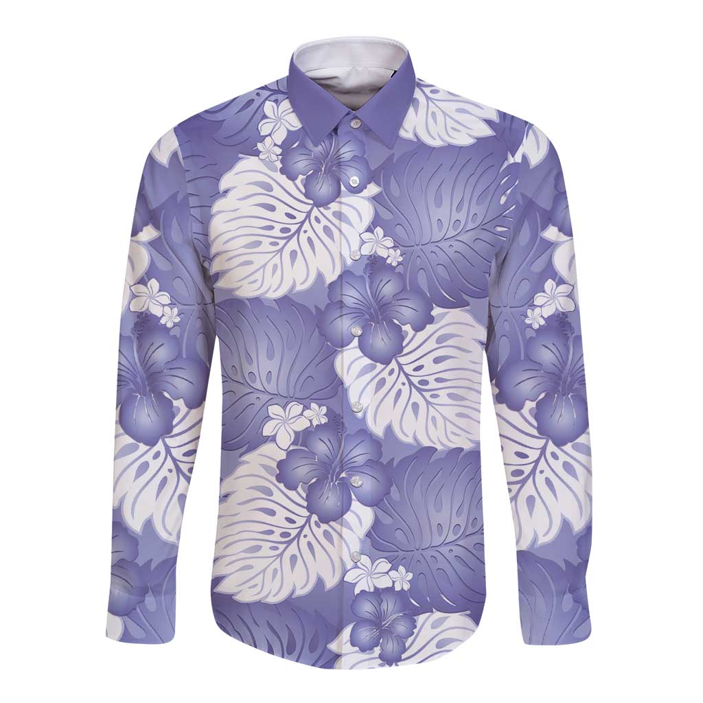 Purple Aloha Hawaii Long Sleeve Button Shirt Monstera Hibiscus Plumeria Seamless Vibes LT14 Unisex Purple - Polynesian Pride
