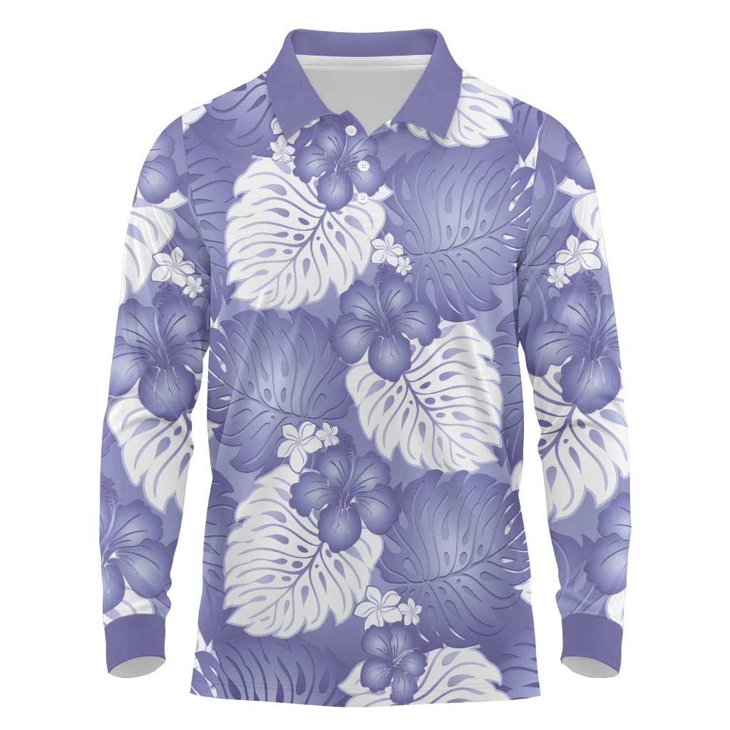 Purple Aloha Hawaii Long Sleeve Polo Shirt Monstera Hibiscus Plumeria Seamless Vibes LT14 Purple - Polynesian Pride