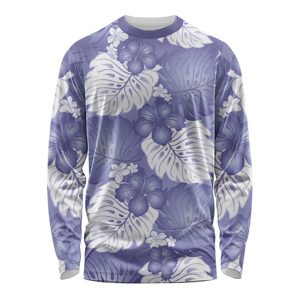 Purple Aloha Hawaii Long Sleeve Shirt Monstera Hibiscus Plumeria Seamless Vibes LT14 Unisex Purple - Polynesian Pride