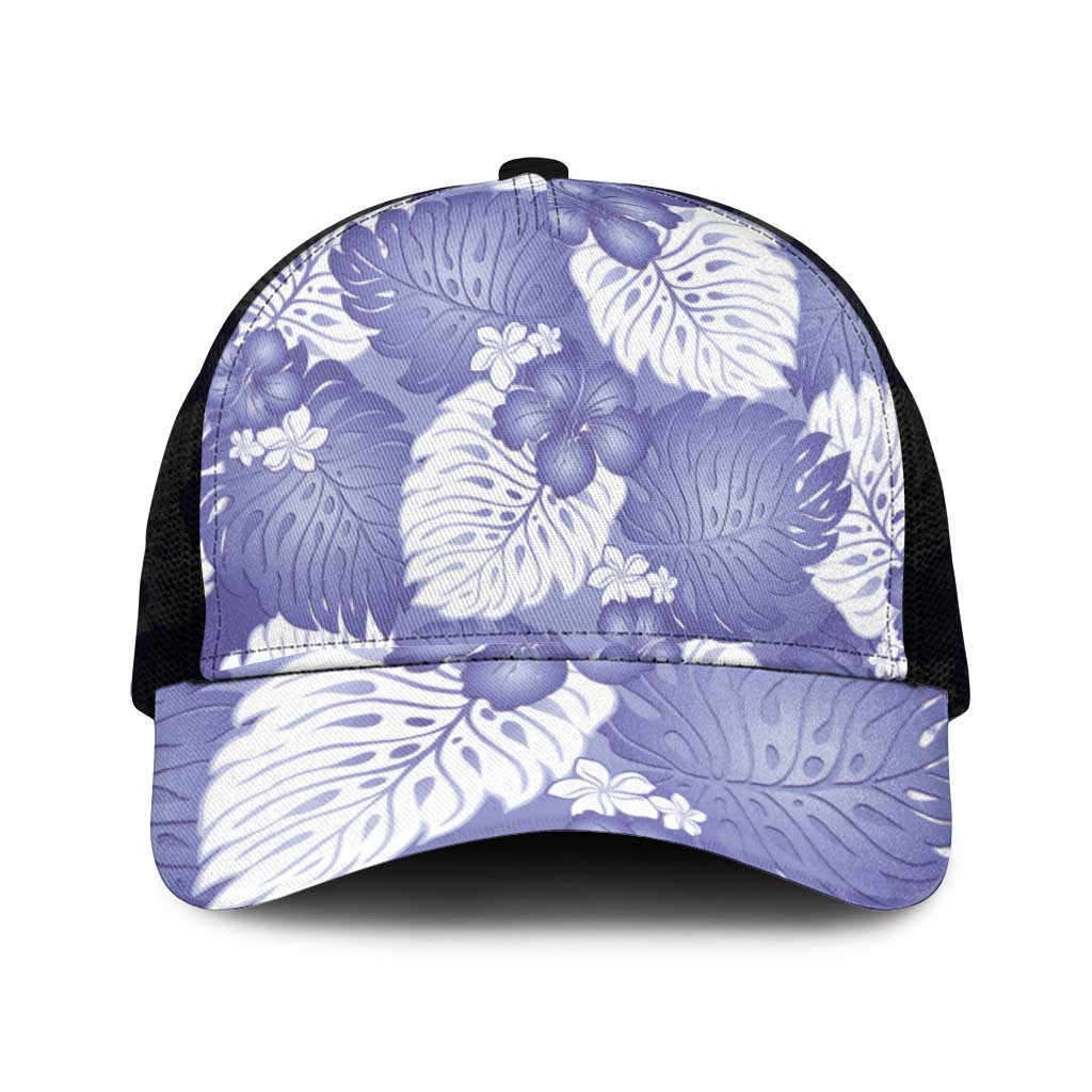 Purple Aloha Hawaii Mesh Trucker Cap Monstera Hibiscus Plumeria Seamless Vibes - Polynesian Pride