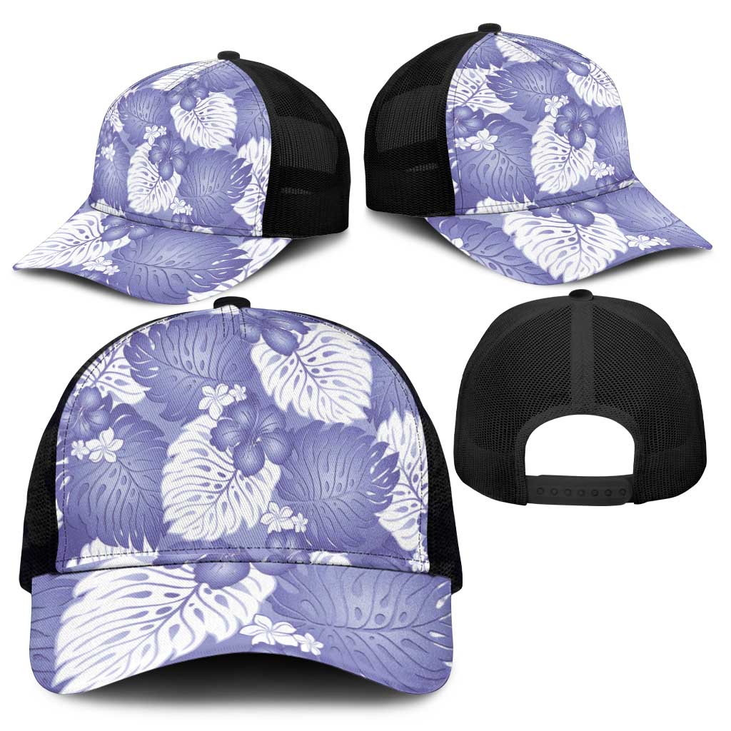 Purple Aloha Hawaii Mesh Trucker Cap Monstera Hibiscus Plumeria Seamless Vibes - Polynesian Pride