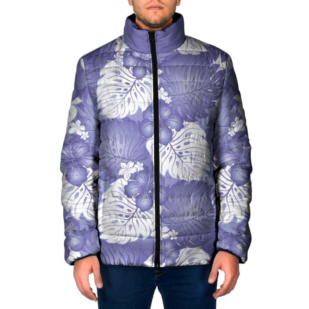 Purple Aloha Hawaii Padded Jacket Monstera Hibiscus Plumeria Seamless Vibes LT14 Men Purple - Polynesian Pride
