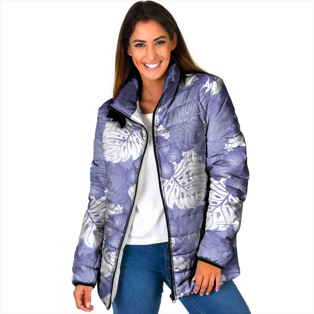 Purple Aloha Hawaii Padded Jacket Monstera Hibiscus Plumeria Seamless Vibes LT14 Women Purple - Polynesian Pride