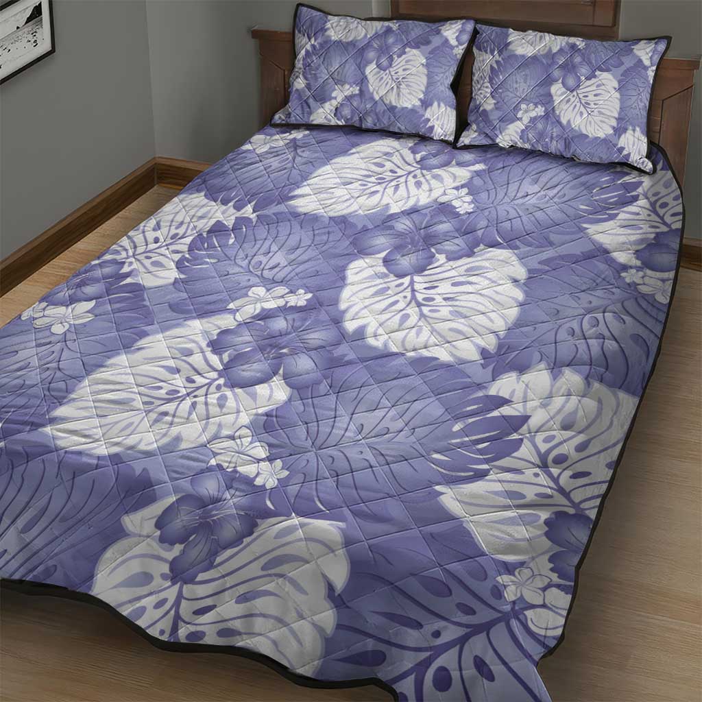 Purple Aloha Hawaii Quilt Bed Set Monstera Hibiscus Plumeria Seamless Vibes - Polynesian Pride
