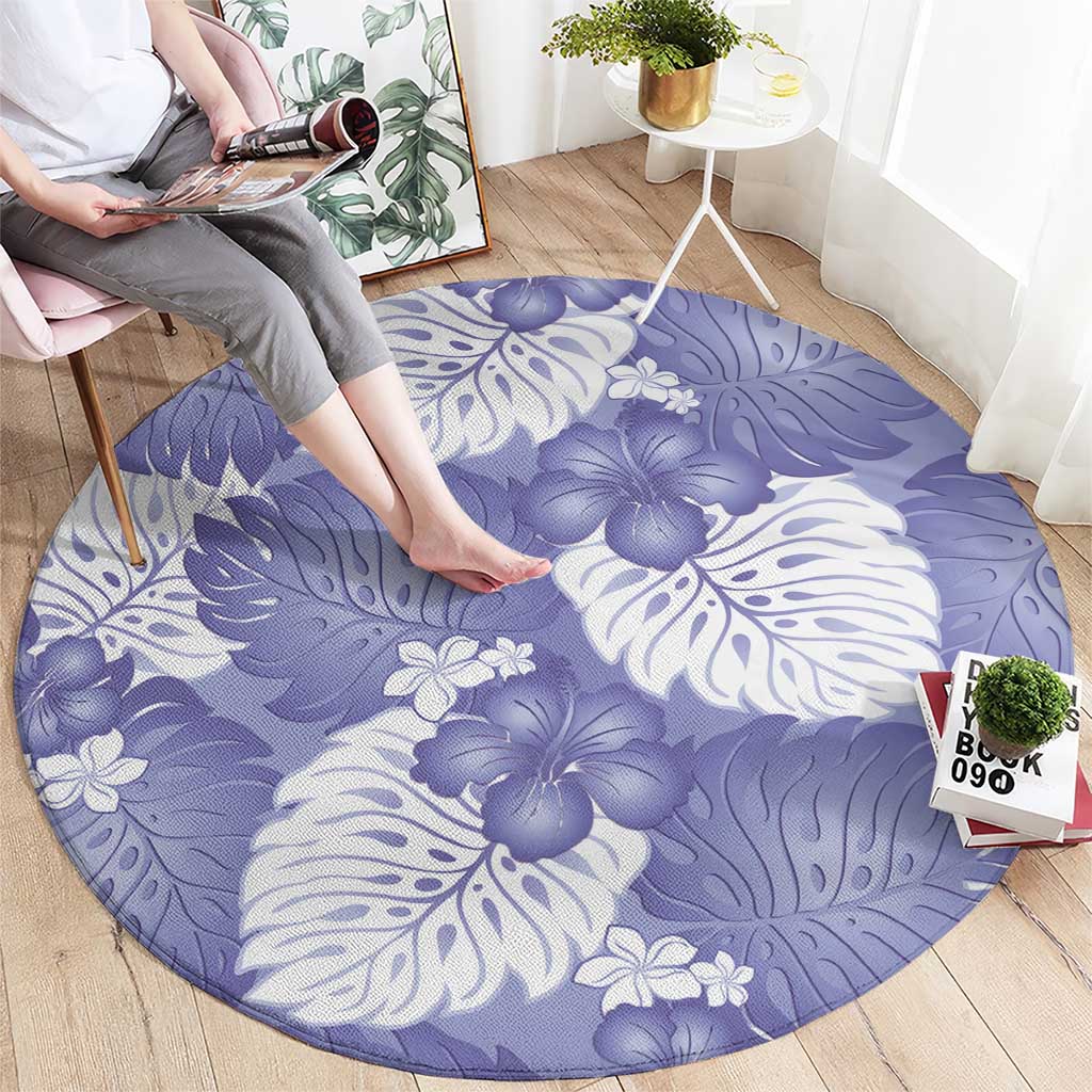 Purple Aloha Hawaii Round Carpet Monstera Hibiscus Plumeria Seamless Vibes - Polynesian Pride