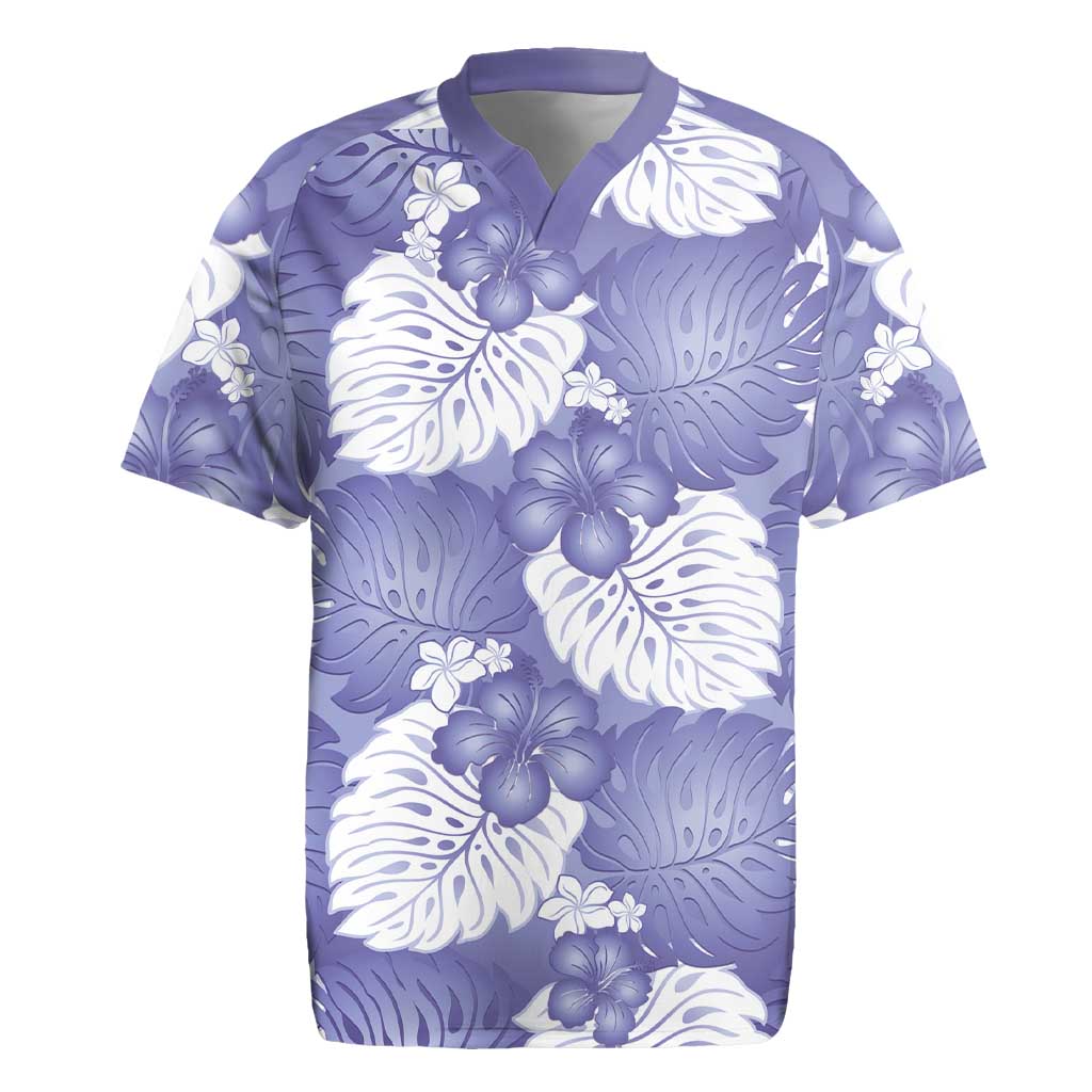 Purple Aloha Hawaii Rugby Jersey Monstera Hibiscus Plumeria Seamless V