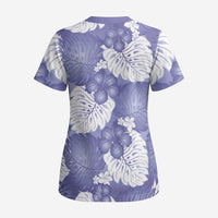 Purple Aloha Hawaii Scrub Top Monstera Hibiscus Plumeria Seamless Vibes - Polynesian Pride