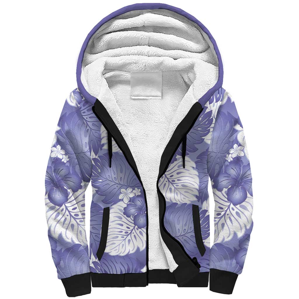 Purple Aloha Hawaii Sherpa Hoodie Monstera Hibiscus Plumeria Seamless Vibes LT14 Unisex Purple - Polynesian Pride