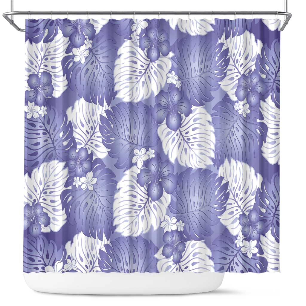 Purple Aloha Hawaii Shower Curtain Monstera Hibiscus Plumeria Seamless Vibes LT14 Purple - Polynesian Pride