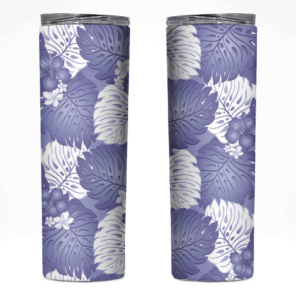 Purple Aloha Hawaii Skinny Tumbler Monstera Hibiscus Plumeria Seamless Vibes - Polynesian Pride