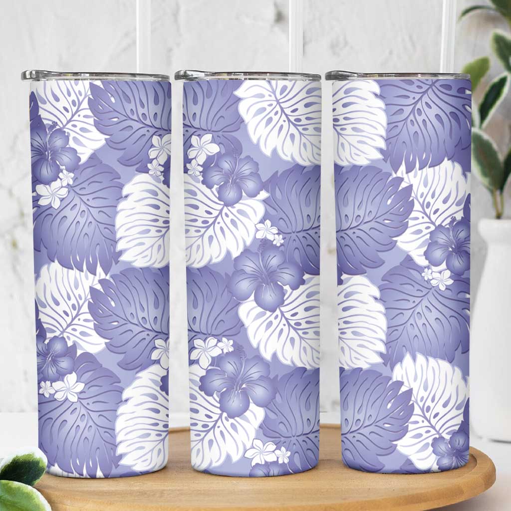 Purple Aloha Hawaii Skinny Tumbler Monstera Hibiscus Plumeria Seamless Vibes - Polynesian Pride