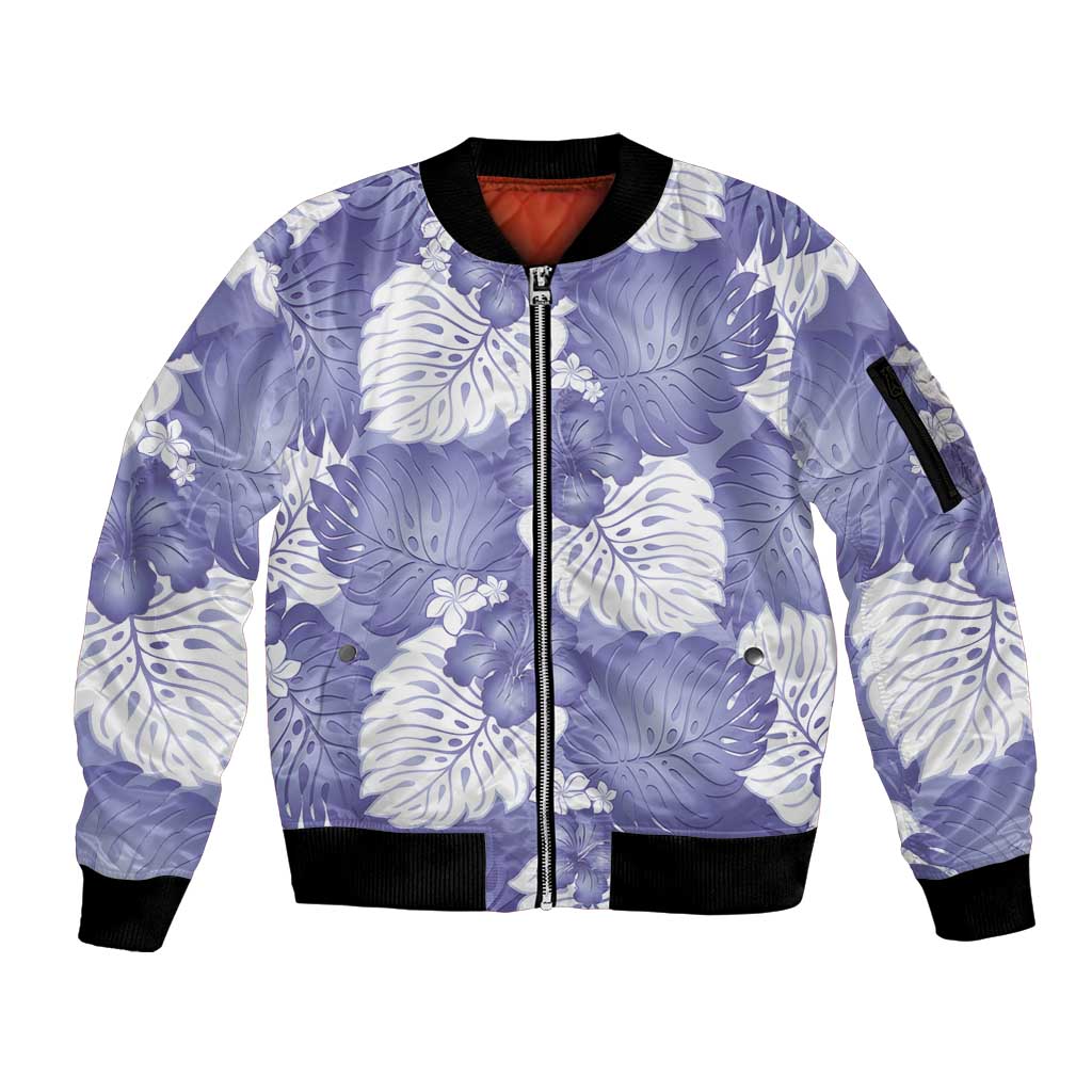 Purple Aloha Hawaii Sleeve Zip Bomber Jacket Monstera Hibiscus Plumeria Seamless Vibes LT14 Unisex Purple - Polynesian Pride