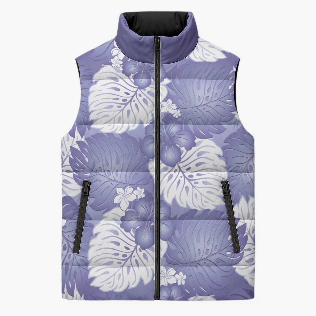 Purple Aloha Hawaii Sleeveless Puffer Jacket Monstera Hibiscus Plumeria Seamless Vibes LT14 Unisex Purple - Polynesian Pride