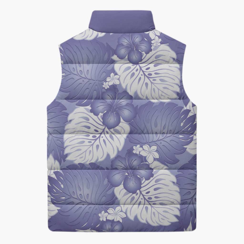 Purple Aloha Hawaii Sleeveless Puffer Jacket Monstera Hibiscus Plumeria Seamless Vibes LT14 - Polynesian Pride