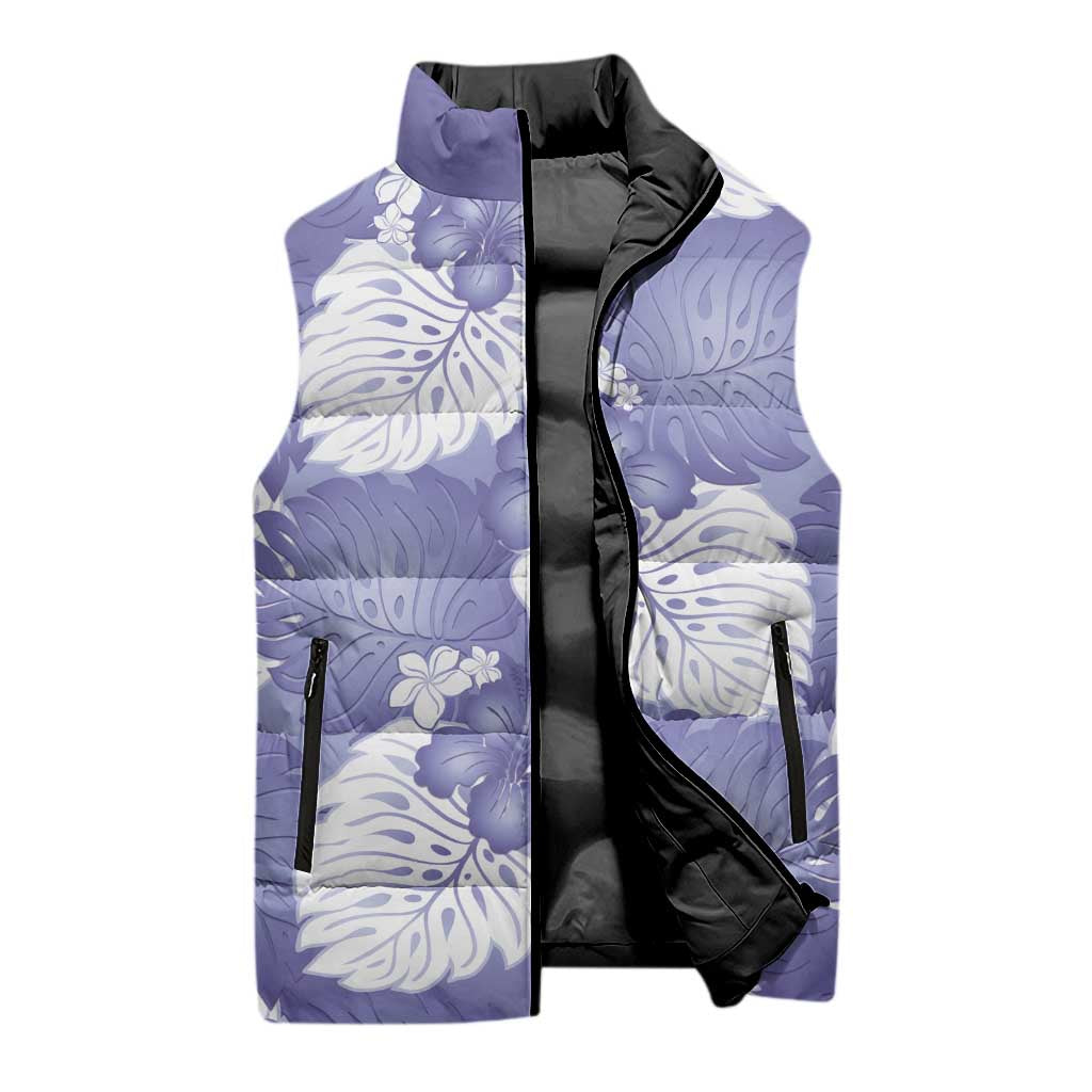 Purple Aloha Hawaii Sleeveless Puffer Jacket Monstera Hibiscus Plumeria Seamless Vibes LT14 - Polynesian Pride