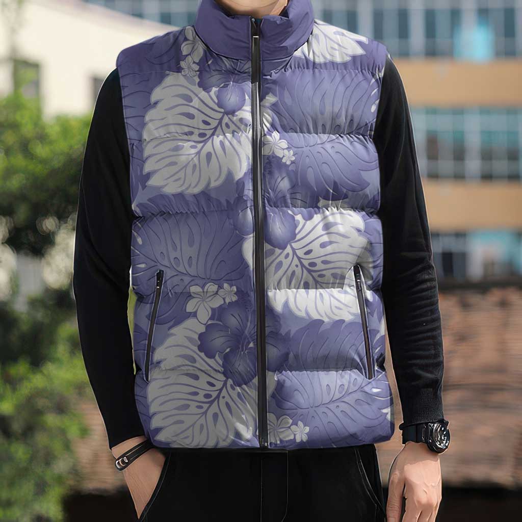 Purple Aloha Hawaii Sleeveless Puffer Jacket Monstera Hibiscus Plumeria Seamless Vibes LT14 - Polynesian Pride