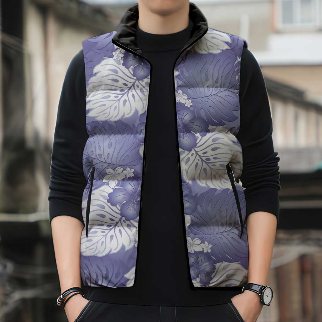 Purple Aloha Hawaii Sleeveless Puffer Jacket Monstera Hibiscus Plumeria Seamless Vibes LT14 - Polynesian Pride