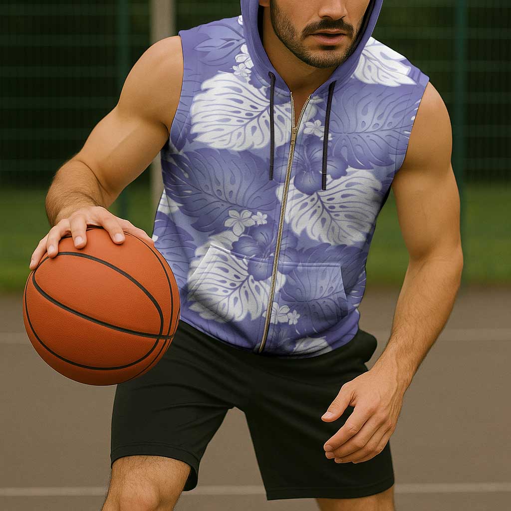 Purple Aloha Hawaii Sleeveless Zip Hoodie Monstera Hibiscus Plumeria Seamless Vibes - Polynesian Pride