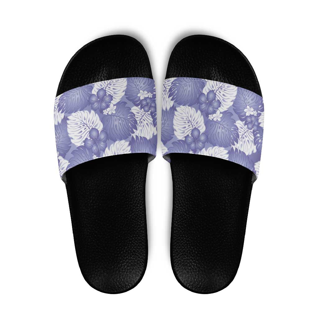 Purple Aloha Hawaii Slide Sandals Monstera Hibiscus Plumeria Seamless Vibes - Polynesian Pride