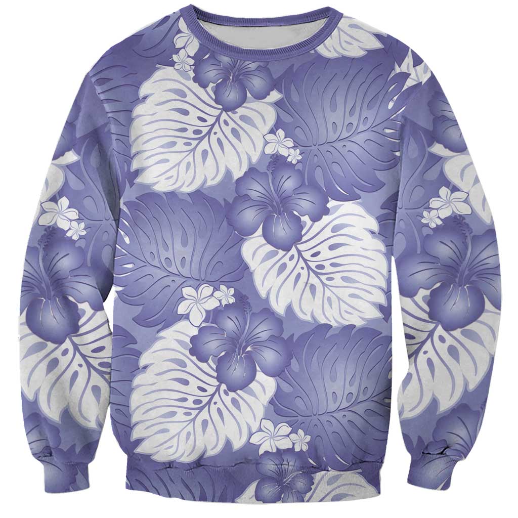 Purple Aloha Hawaii Sweatshirt Monstera Hibiscus Plumeria Seamless Vibes LT14 Unisex Purple - Polynesian Pride