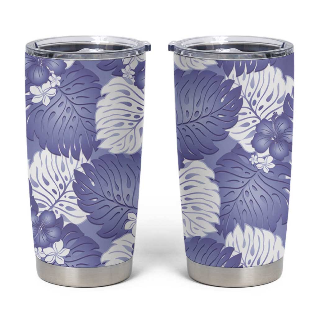 Purple Aloha Hawaii Tumbler Cup Monstera Hibiscus Plumeria Seamless Vibes - Polynesian Pride