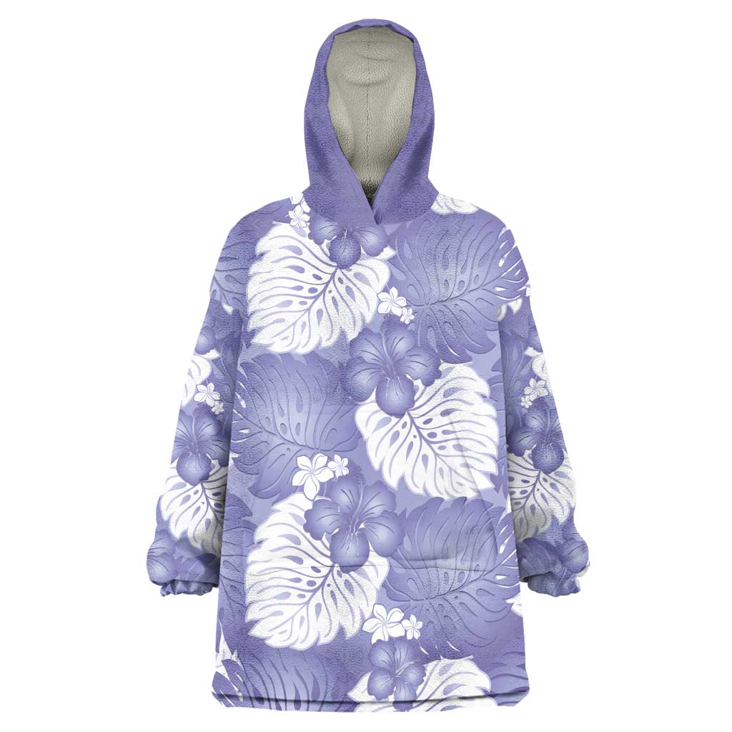 Purple Aloha Hawaii Wearable Blanket Hoodie Monstera Hibiscus Plumeria Seamless Vibes LT14 One Size Purple - Polynesian Pride