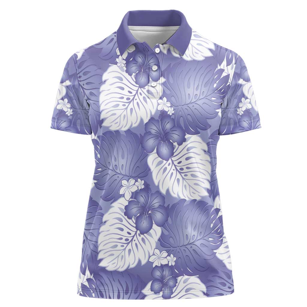 Purple Aloha Hawaii Women Polo Shirt Monstera Hibiscus Plumeria Seamless Vibes - Polynesian Pride