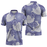 Purple Aloha Hawaii Zipper Polo Shirt Monstera Hibiscus Plumeria Seamless Vibes - Polynesian Pride