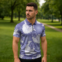 Purple Aloha Hawaii Zipper Polo Shirt Monstera Hibiscus Plumeria Seamless Vibes - Polynesian Pride