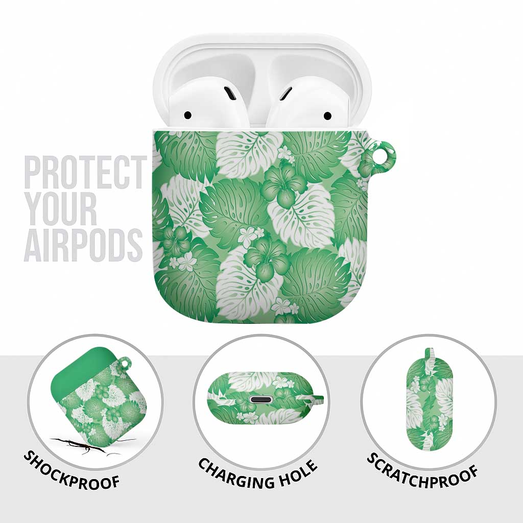 Green Aloha Hawaii AirPods Case Monstera Hibiscus Plumeria Seamless Vibes - Polynesian Pride