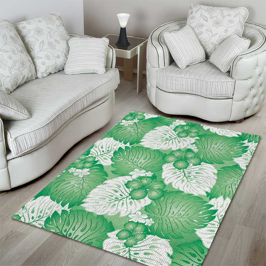 Green Aloha Hawaii Area Rug Monstera Hibiscus Plumeria Seamless Vibes - Polynesian Pride