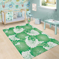 Green Aloha Hawaii Area Rug Monstera Hibiscus Plumeria Seamless Vibes - Polynesian Pride