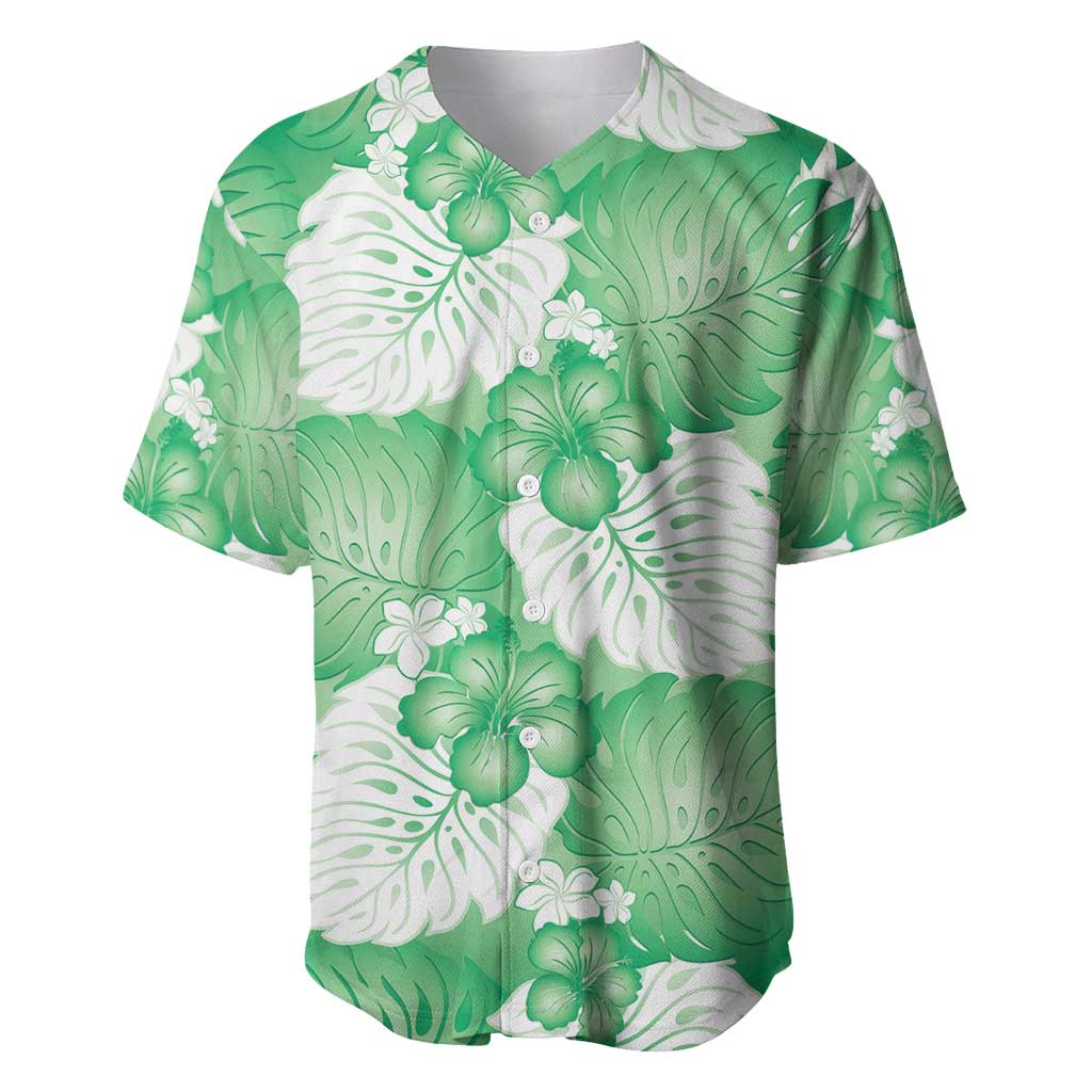 Green Aloha Hawaii Baseball Jersey Monstera Hibiscus Plumeria Seamless Vibes - Polynesian Pride