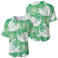 Green Aloha Hawaii Baseball Jersey Monstera Hibiscus Plumeria Seamless Vibes - Polynesian Pride